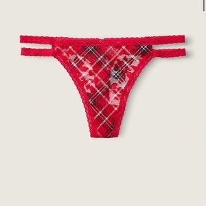 Pink lace strappy thong